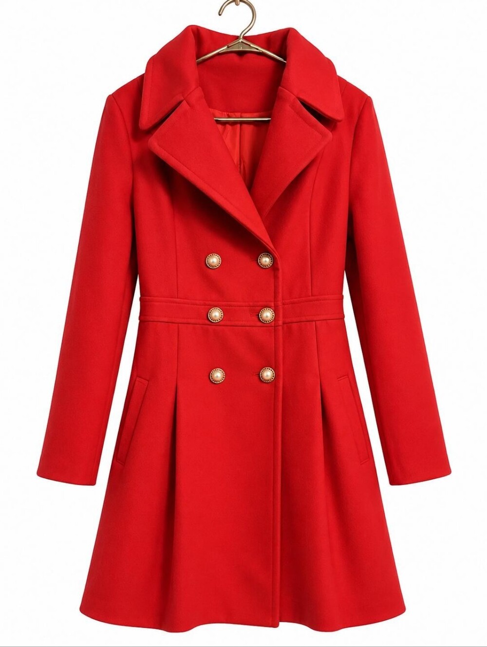 Classic Red Double-Breasted Women's Coat